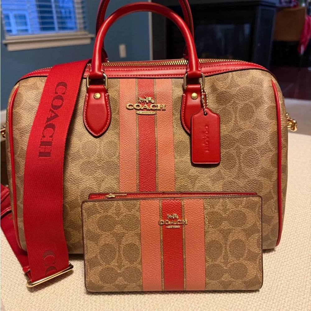 Rowan Large Satchel Bag In Signature Canvas With Stripe - Picture 1 of 7